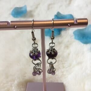 Silver Purple Stones Dangle Earrings